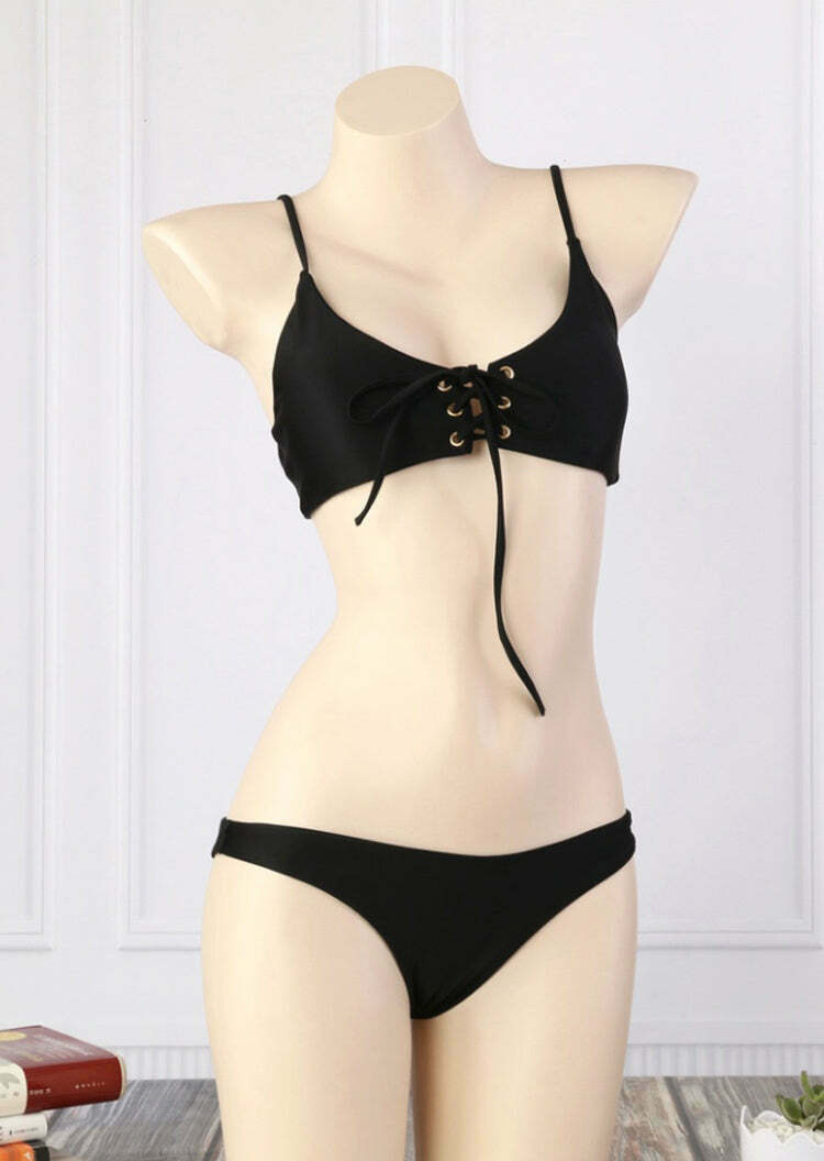 Y2K Aesthetic Criss Cross Underwire Cami Bikini Set Y2K Aesthetic Criss Cross Underwire Cami Bikini Set
