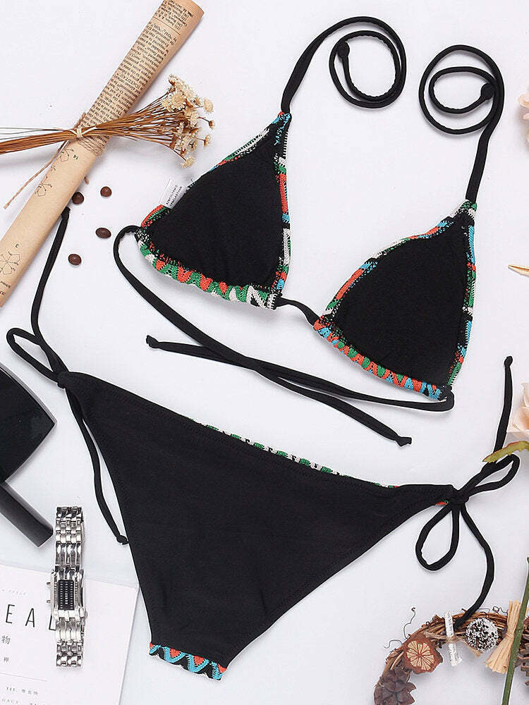 Y2K Aesthetic Crochet Backless String Bikini - Coquette Grunge Fashion & Pastel Goth Vibes Y2K Aesthetic Crochet Backless String Bikini - Coquette Grunge Fashion & Pastel Goth Vibes