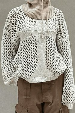 Y2K Aesthetic Crochet Hollow Long Sleeve Knit Top in Cross Pattern