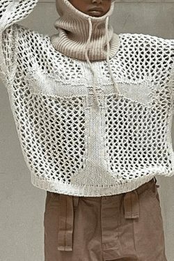 Y2K Aesthetic Crochet Hollow Long Sleeve Knit Top in Cross Pattern