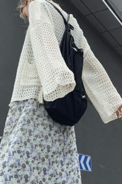 Y2K Aesthetic Crochet Knit Long Top: Coquette & Grunge Style, Cute Pastel Goth Fashion