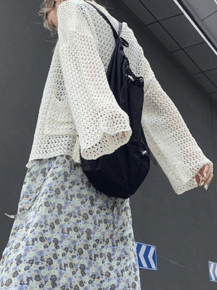 Y2K Aesthetic Crochet Knit Long Top: Coquette & Grunge Style, Cute Pastel Goth Fashion Y2K Aesthetic Crochet Knit Long Top: Coquette & Grunge Style, Cute Pastel Goth Fashion