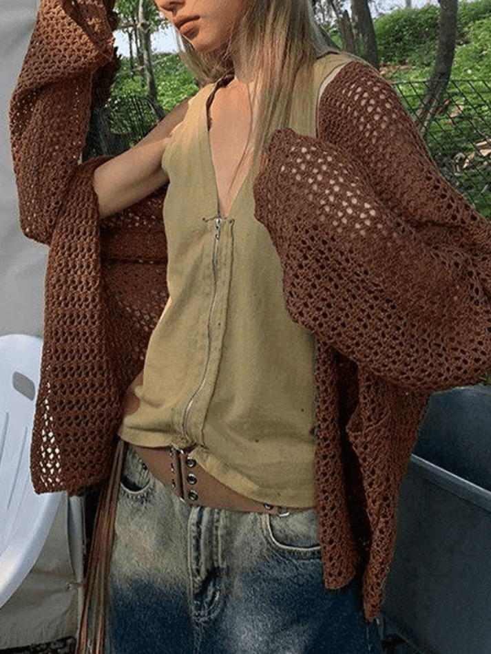 Y2K Aesthetic Crochet Knit Long Top: Coquette & Grunge Style, Cute Pastel Goth Fashion Y2K Aesthetic Crochet Knit Long Top: Coquette & Grunge Style, Cute Pastel Goth Fashion