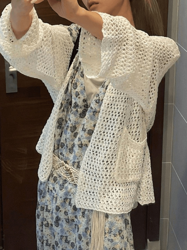 Y2K Aesthetic Crochet Knit Long Top: Coquette & Grunge Style, Cute Pastel Goth Fashion Y2K Aesthetic Crochet Knit Long Top: Coquette & Grunge Style, Cute Pastel Goth Fashion