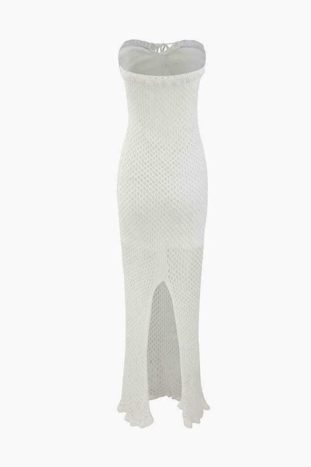 Y2K Aesthetic Crochet Knit Slit Strapless Dress for Women - Coquette & Grunge Style Fashion