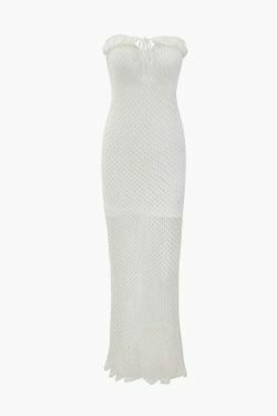 Y2K Aesthetic Crochet Knit Slit Strapless Dress for Women - Coquette & Grunge Style Fashion