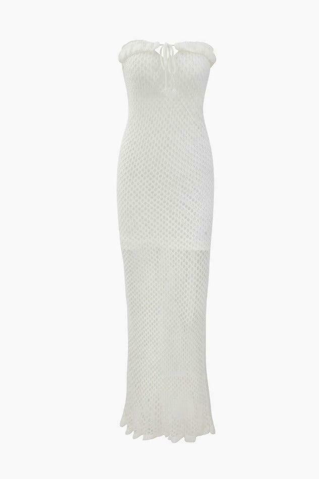 Y2K Aesthetic Crochet Knit Slit Strapless Dress for Women - Coquette & Grunge Style Fashion