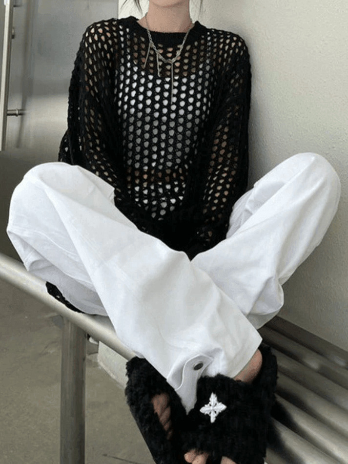 Y2K Aesthetic Crochet Knit Top: Coquette & Grunge Style, Pastel Goth, Cargo Skirt, Old Money, Pre