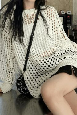 Y2K Aesthetic Crochet Knit Top: Coquette & Grunge Style, Pastel Goth, Cargo Skirt, Old Money, Pre