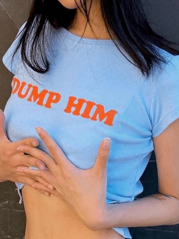 Y2K Aesthetic Crop Top in Letter Pattern - Women's Niche Fashion Y2K Aesthetic Crop Top in Letter Pattern - Women's Niche Fashion