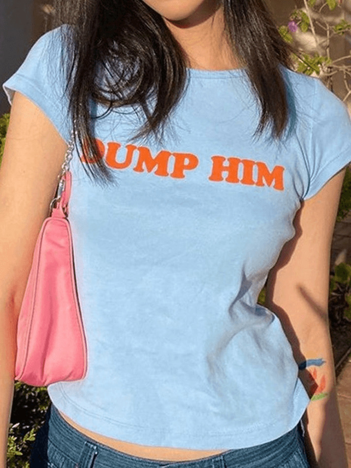 Y2K Aesthetic Crop Top in Letter Pattern - Women's Niche Fashion Y2K Aesthetic Crop Top in Letter Pattern - Women's Niche Fashion