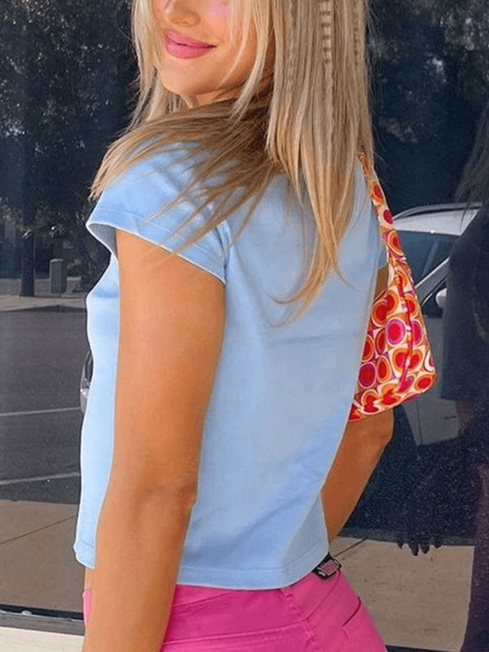 Y2K Aesthetic Crop Top in Letter Pattern - Women's Niche Fashion Y2K Aesthetic Crop Top in Letter Pattern - Women's Niche Fashion