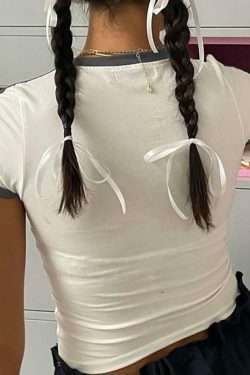 Y2K Aesthetic Crop Top with Contrast Trim - Coquette Style Grunge Fashion - Cute Pastel Goth Outfit