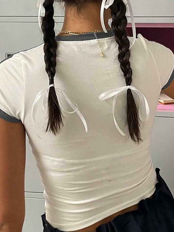 Y2K Aesthetic Crop Top with Contrast Trim - Coquette Style Grunge Fashion - Cute Pastel Goth Outfit Y2K Aesthetic Crop Top with Contrast Trim - Coquette Style Grunge Fashion - Cute Pastel Goth Outfit