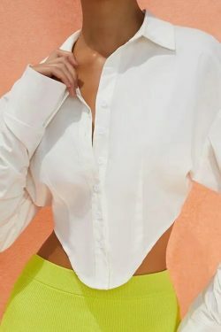 Y2K Aesthetic Cropped Contour Classic Shirt in Coquette Style