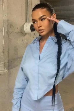 Y2K Aesthetic Cropped Contour Classic Shirt in Coquette Style