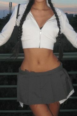 Y2K Aesthetic Cropped White Zip Up Hoodie - Coquette & Grunge Style Women's Fashion