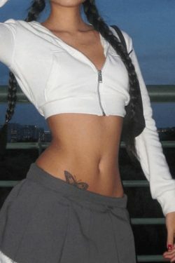 Y2K Aesthetic Cropped White Zip Up Hoodie - Coquette & Grunge Style Women's Fashion