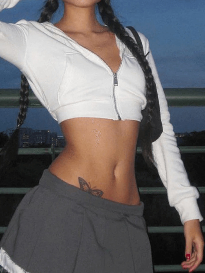 Y2K Aesthetic Cropped White Zip Up Hoodie - Coquette & Grunge Style Women's Fashion Y2K Aesthetic Cropped White Zip Up Hoodie - Coquette & Grunge Style Women's Fashion