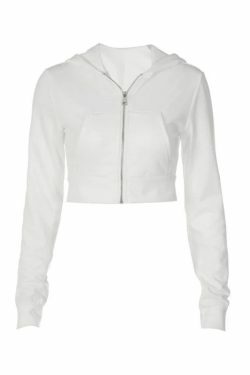Y2K Aesthetic Cropped White Zip Up Hoodie - Coquette & Grunge Style Women's Fashion