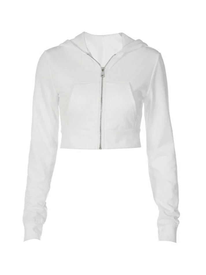 Y2K Aesthetic Cropped White Zip Up Hoodie - Coquette & Grunge Style Women's Fashion Y2K Aesthetic Cropped White Zip Up Hoodie - Coquette & Grunge Style Women's Fashion