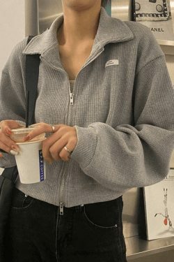 Y2K Aesthetic Cropped Zip-Up Jacket for Women - Coquette Style Grunge Fashion with Pastel Goth Vibes