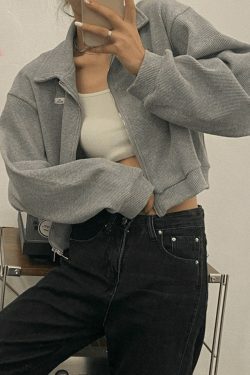 Y2K Aesthetic Cropped Zip-Up Jacket for Women - Coquette Style Grunge Fashion with Pastel Goth Vibes