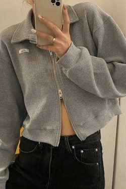 Y2K Aesthetic Cropped Zip-Up Jacket for Women - Coquette Style Grunge Fashion with Pastel Goth Vibes