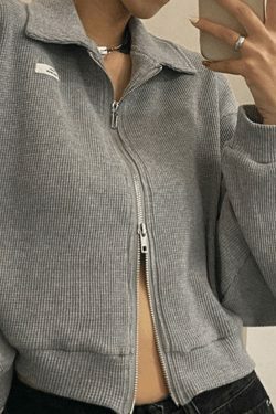 Y2K Aesthetic Cropped Zip-Up Jacket for Women - Coquette Style Grunge Fashion with Pastel Goth Vibes