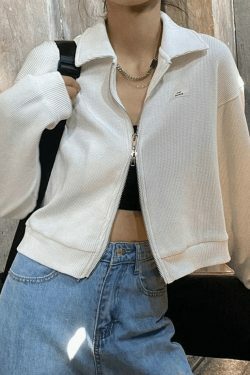 Y2K Aesthetic Cropped Zip-Up Jacket for Women - Coquette Style Grunge Fashion with Pastel Goth Vibes