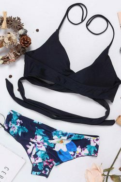 Y2K Aesthetic Cross Deep V Backless Halter String Bikini Swimwear