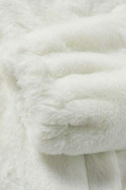 Y2K Aesthetic Cross Embroidered Faux Fur Zip-Up Jacket