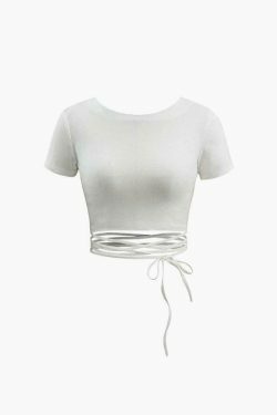 Y2K Aesthetic Cross Tie Back Short Sleeve Tee - Coquette Grunge Style for Women