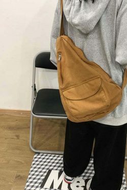 Y2K Aesthetic Crossbody Canvas Sling Bag - Coquette Grunge Fashion, Cute Tops, Pastel Goth