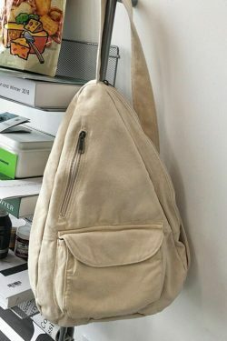 Y2K Aesthetic Crossbody Canvas Sling Bag - Coquette Grunge Fashion, Cute Tops, Pastel Goth