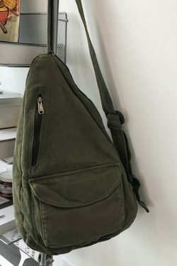 Y2K Aesthetic Crossbody Canvas Sling Bag - Coquette Grunge Fashion, Cute Tops, Pastel Goth