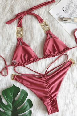 Y2K Aesthetic Crystal Diamond Bandage Split Bikini - Coquette Grunge Style Fashion