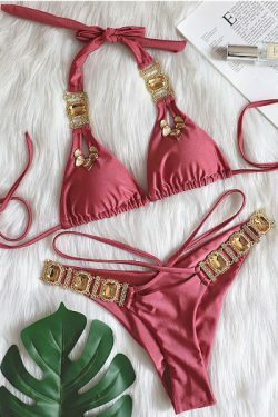 Y2K Aesthetic Crystal Diamond Bandage Split Bikini - Coquette Grunge Style Fashion