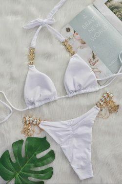 Y2K Aesthetic Crystal Diamond Split Bikini - Coquette Style Grunge Fashion for Women