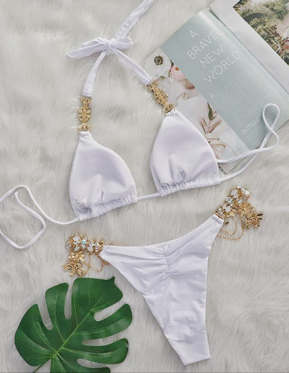 Y2K Aesthetic Crystal Diamond Split Bikini - Coquette Style Grunge Fashion for Women