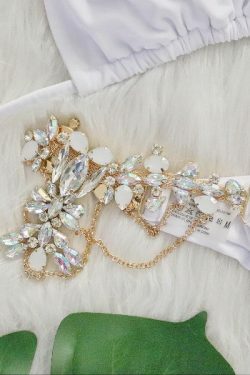 Y2K Aesthetic Crystal Diamond Split Bikini - Coquette Style Grunge Fashion for Women