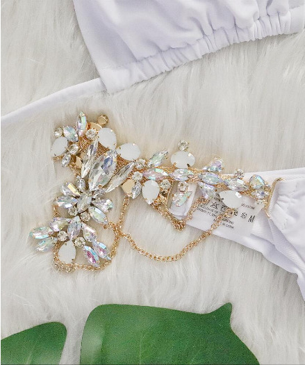 Y2K Aesthetic Crystal Diamond Split Bikini - Coquette Style Grunge Fashion for Women