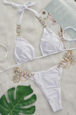 Y2K Aesthetic Crystal Diamond Split Bikini - Coquette Style Grunge Fashion for Women