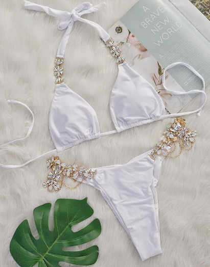 Y2K Aesthetic Crystal Diamond Split Bikini - Coquette Style Grunge Fashion for Women