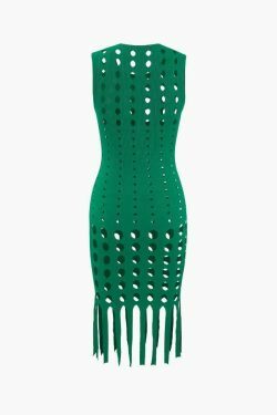 Y2K Aesthetic Cut Out Fringe Hem Mini Dress for Women - Coquette Fashion with Grunge Style
