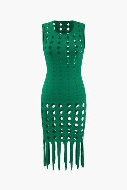 Y2K Aesthetic Cut Out Fringe Hem Mini Dress for Women - Coquette Fashion with Grunge Style
