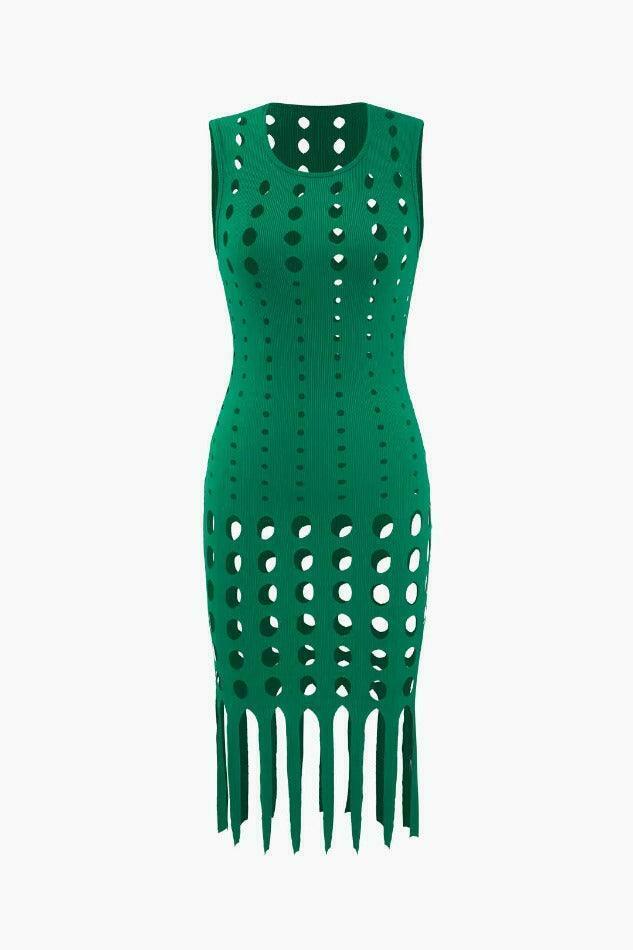 Y2K Aesthetic Cut Out Fringe Hem Mini Dress for Women - Coquette Fashion with Grunge Style
