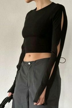 Y2K Aesthetic Cutout Sleeve Tee - Coquette Grunge Style & Pastel Goth Vibes