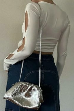 Y2K Aesthetic Cutout Sleeve Tee - Coquette Grunge Style & Pastel Goth Vibes