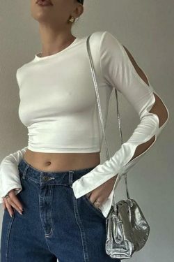 Y2K Aesthetic Cutout Sleeve Tee - Coquette Grunge Style & Pastel Goth Vibes